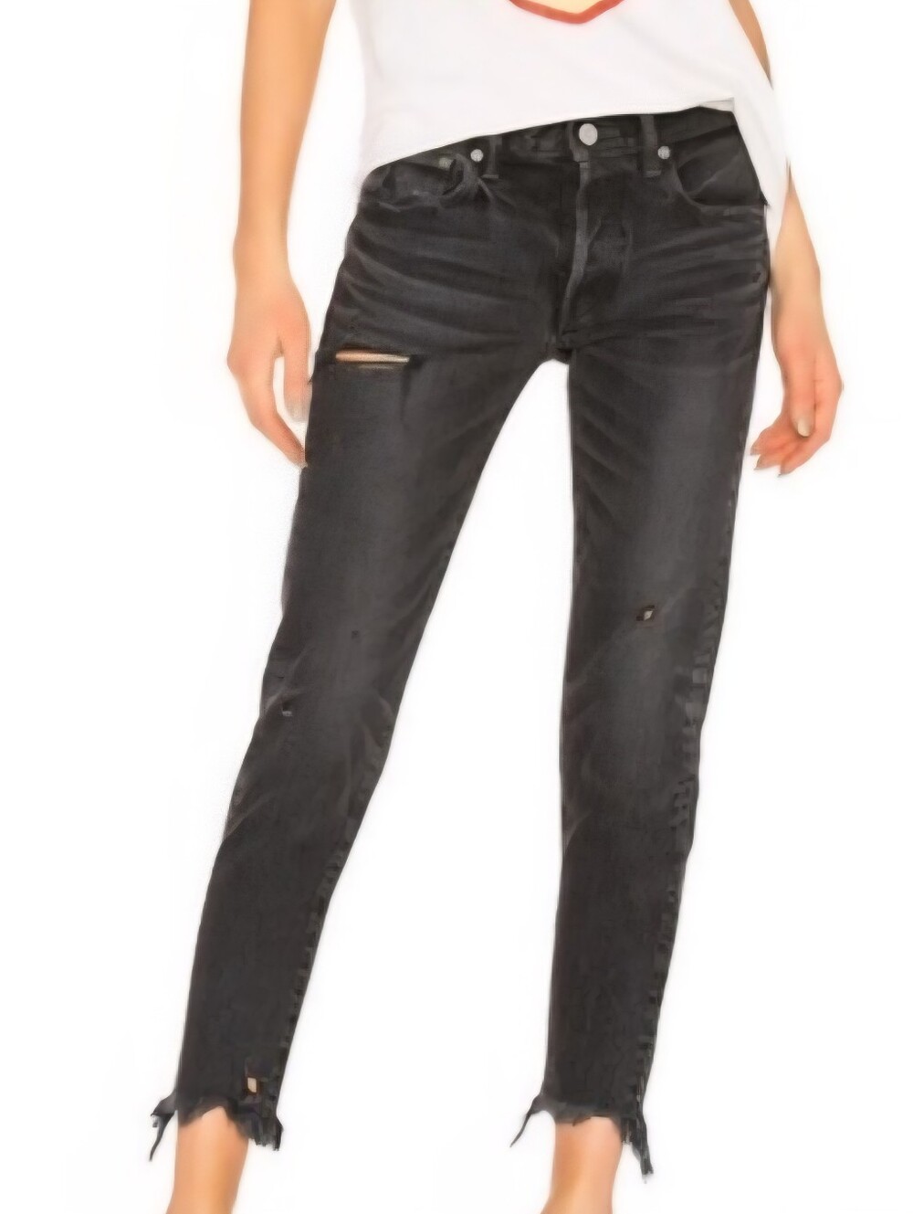 Moussy Vintage Kelley Tapered Distressed Black Crop Jeans Size 25 Button Fly